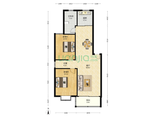 顶辉花园 2室1厅1卫 111平方