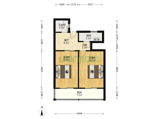 金钟路 2室1厅1卫 37平方