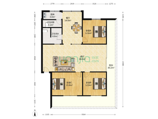 经贸小区 3室2厅2卫 134平方