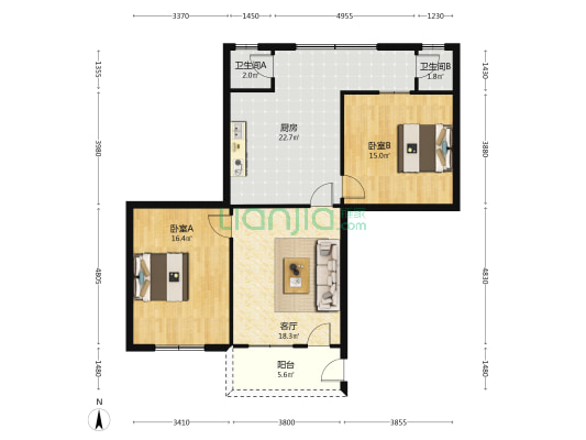 河泊大街 2室1厅2卫 100平方