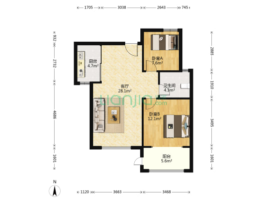御海悦府 2室1厅1卫 84平方