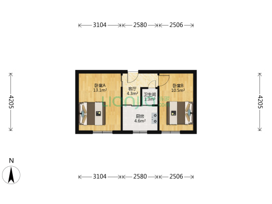 六纬路85号 2室1厅1卫 46平方
