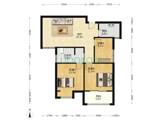 青阳秀里 3室1厅1卫 95平方