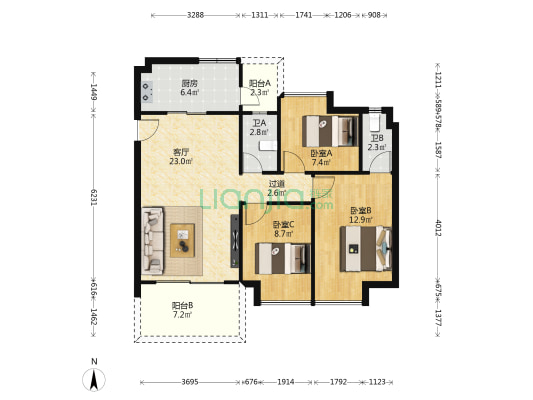 依水云间 3室1厅2卫 92平方