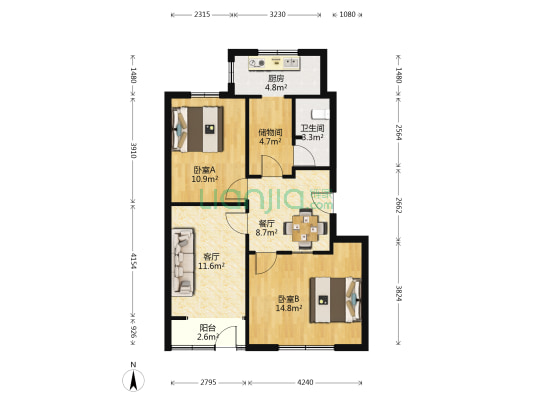 张辛小区 2室2厅1卫 72平方
