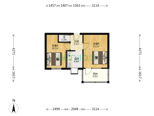 交通厅街 2室0厅1卫 44平方
