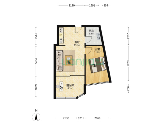 南湖时光 1室1厅0卫 65平方