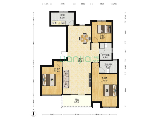 绿地城际空间站·御湖里 3室1厅2卫 132平方