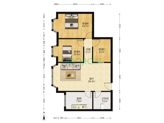 韶华楼 3室1厅1卫 90平方