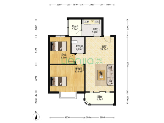 金城丽景 1室1厅1卫 82平方