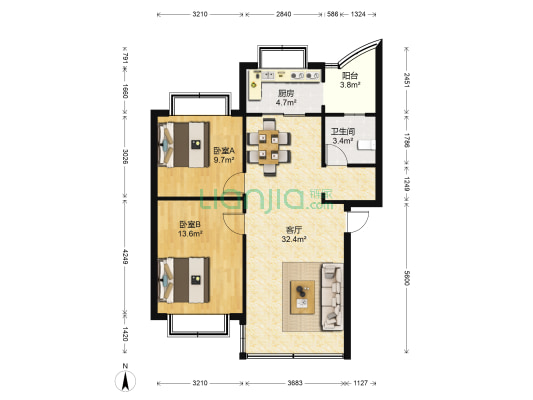 云南齿轮厂职工宿舍 2室1厅1卫 79平方