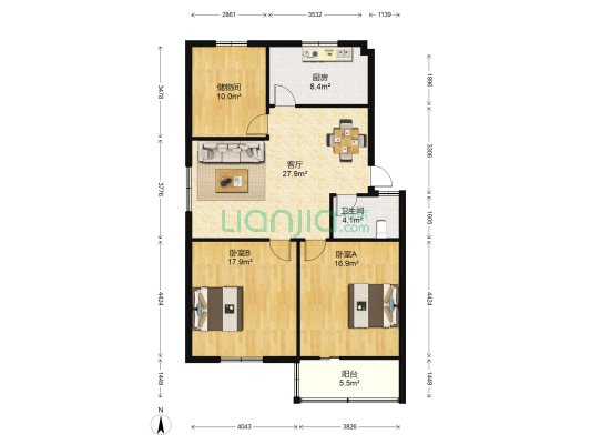 一品村 2室1厅1卫 104平方