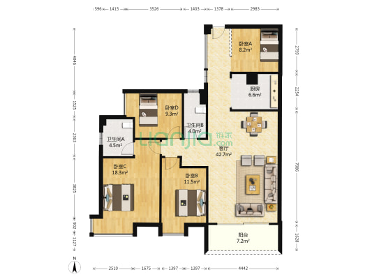 云港花园 4室1厅2卫 130平方