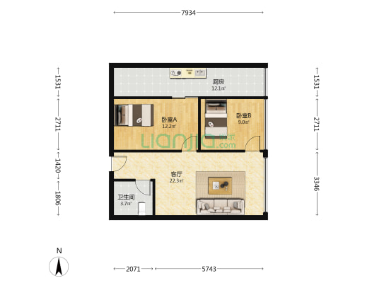 景茂誉府 2室1厅1卫 84平方