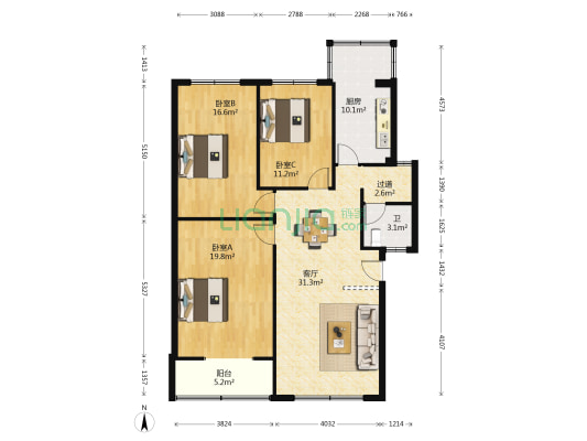 蔬菜公司宿舍 3室1厅1卫 112平方