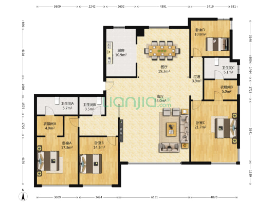 佳美景岸 4室2厅3卫 234平方