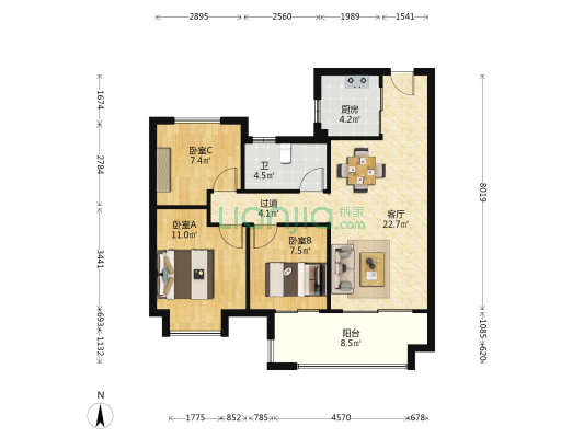 通和天誉北区 3室1厅1卫 99平方
