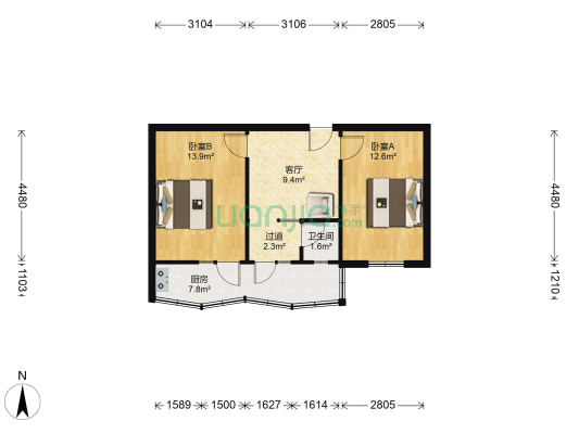 中通二局家属院 2室1厅1卫 57平方