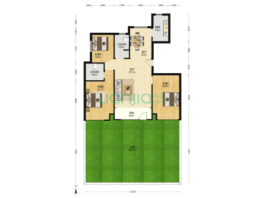 望岳园西区 3室2厅2卫 131平方