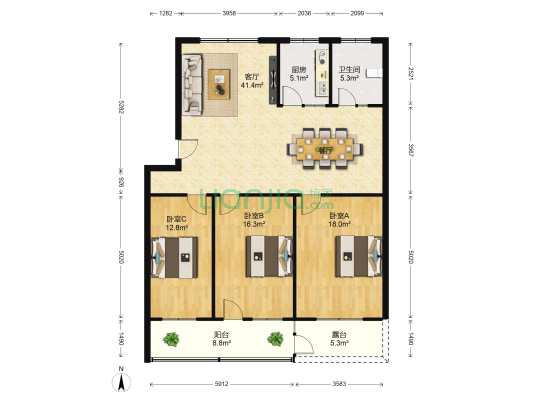 重工路28号院 3室1厅1卫 117平方