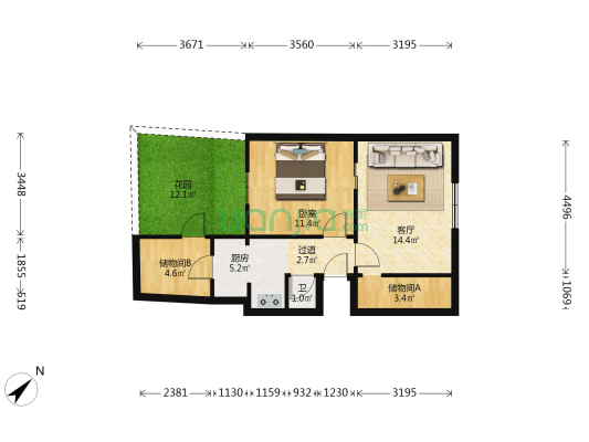 红光路物资局家属院 1室1厅1卫 42平方