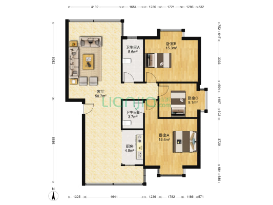 丽丰苑 3室1厅2卫 135平方