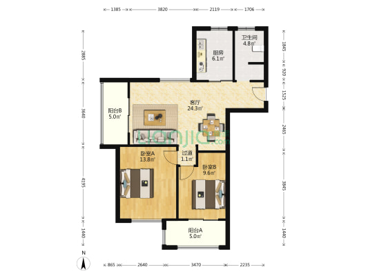 钱塘福苑 2室1厅1卫 93平方