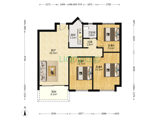 碧桂园龙城星荟 3室1厅1卫 108平方