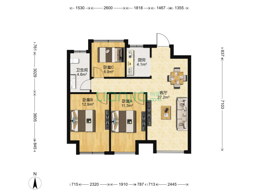 象屿都城嘉园 3室1厅1卫 83平方