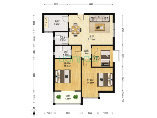 海璟时代 3室1厅2卫 111平方