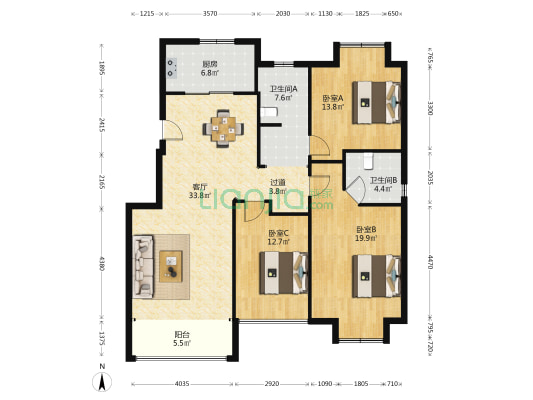 翡翠东方 3室1厅2卫 126平方