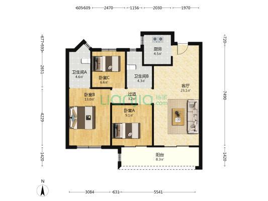 寺前家园 3室1厅2卫 100平方
