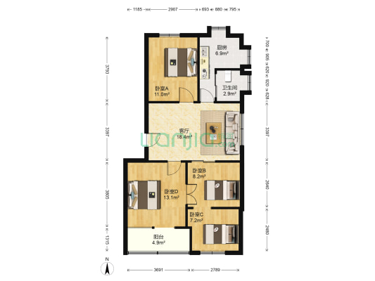 民巷社区 4室1厅1卫 85平方