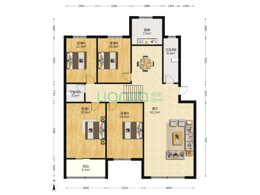 人事局家属院 4室1厅2卫 182平方