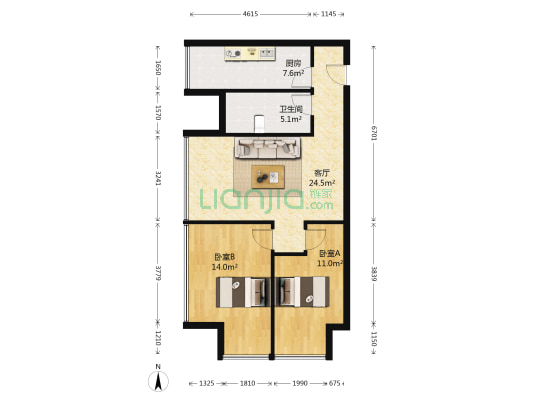 汉峪金谷 2室1厅1卫 96平方
