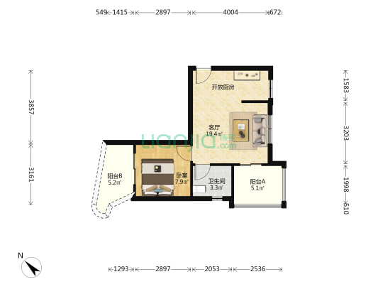 25度阳光 1室1厅1卫 55平方