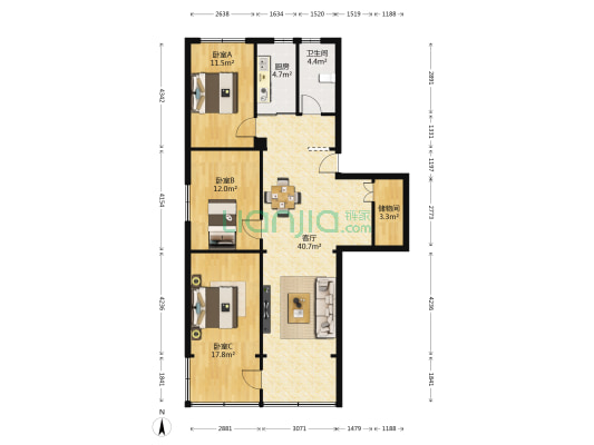 金兰小区 3室1厅1卫 113平方