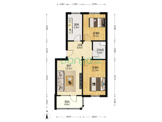 兰化十七街区 2室1厅1卫 58平方