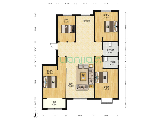 丽景花园北区 4室1厅2卫 168平方