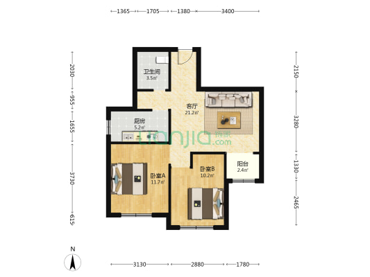 浭阳良苑 2室1厅1卫 79平方