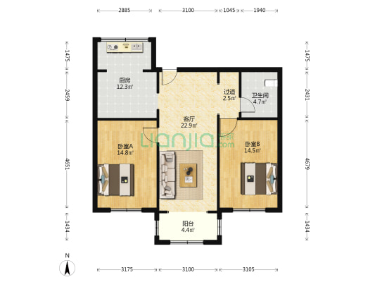 毓园 2室1厅1卫 94平方