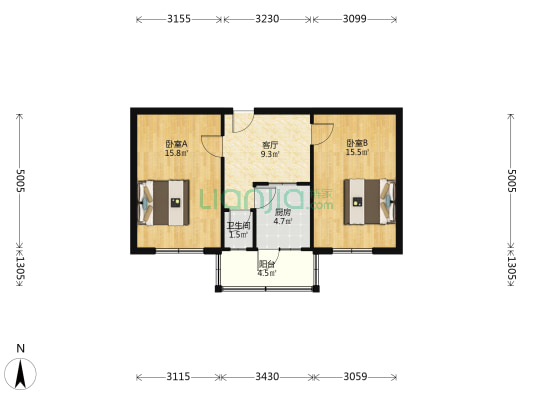 统计局宿舍 2室1厅1卫 59平方