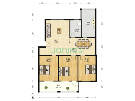 华英组团 3室2厅1卫 172平方