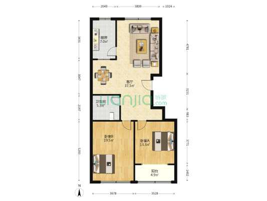 蓝顿浞河生活广场 2室1厅1卫 117平方