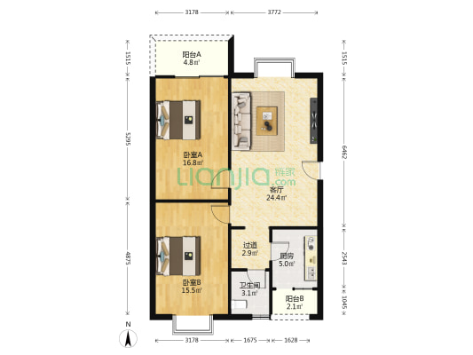 半边街新居西区 2室1厅1卫 88平方