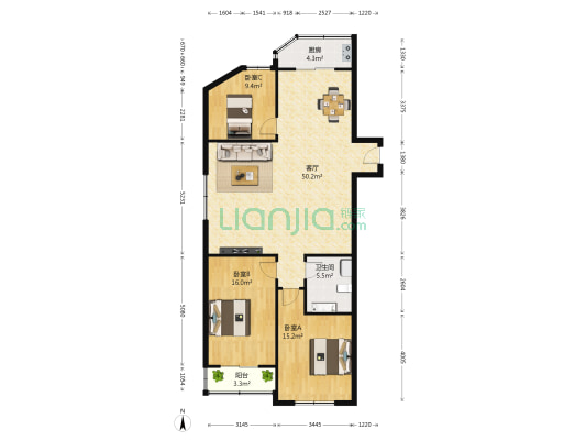永乐花园 3室1厅1卫 148平方
