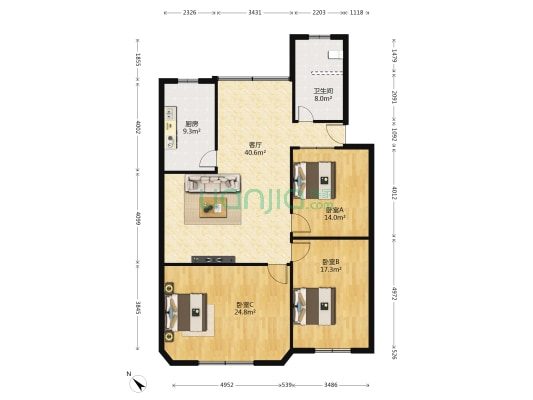 三苏大道中段714号 3室1厅1卫 142平方
