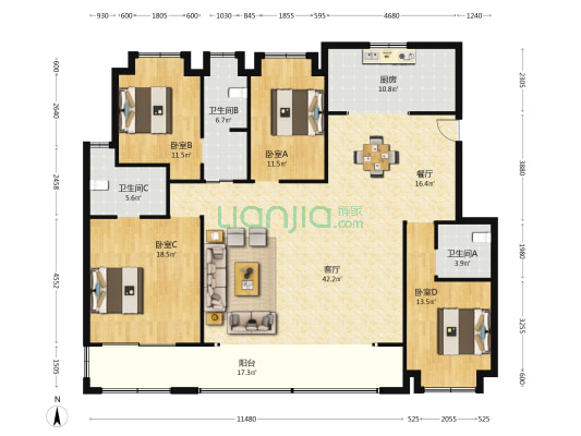 建发御珑湾 4室2厅3卫 184平方
