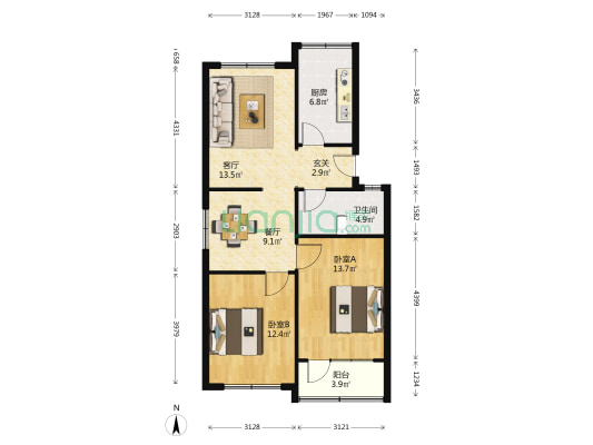 金华街物业商住楼 2室2厅1卫 87平方