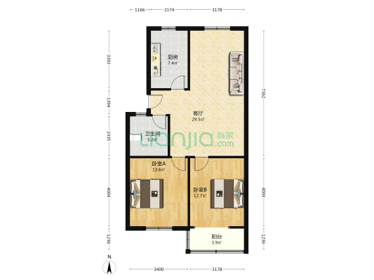 瑶海南村 2室1厅1卫 89平方